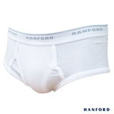 Hanford Men Premium Ribbed Cotton Classic Briefs w/ Fly Opening Double Padded Back - White (3in1 Pack)