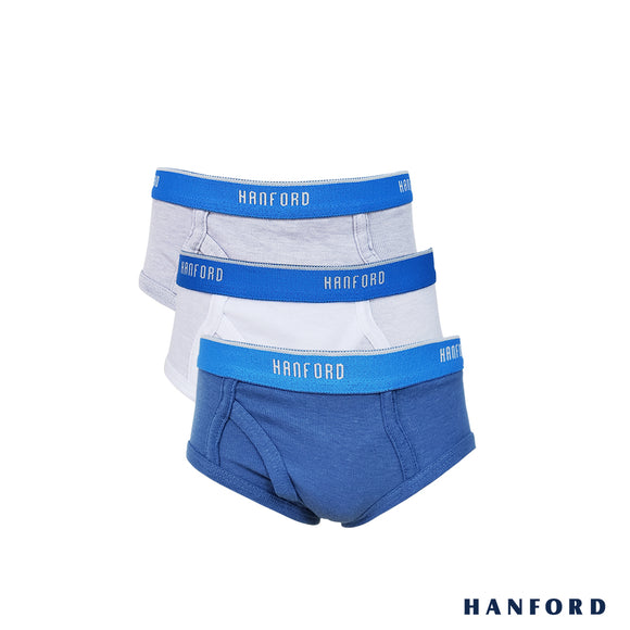 Hanford Kids/Teens Premium Ribbed Cotton Hipster Briefs W/ Fly Opening Scott - Assorted (3in1 Pack)