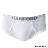 Hanford Men Premium Ribbed Cotton Modern Hipster Briefs w/ Fly Opening Preston - White (6in1 Value Pack / Half Dozen)