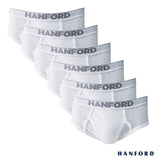 Hanford Men Premium Ribbed Cotton Modern Hipster Briefs w/ Fly Opening Preston - White (6in1 Value Pack / Half Dozen)