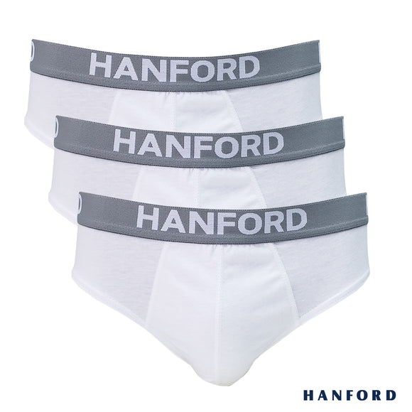 Hanford Men Regular Cotton Briefs Ansel - White (3in1 Pack) S-4X Big Plus Size
