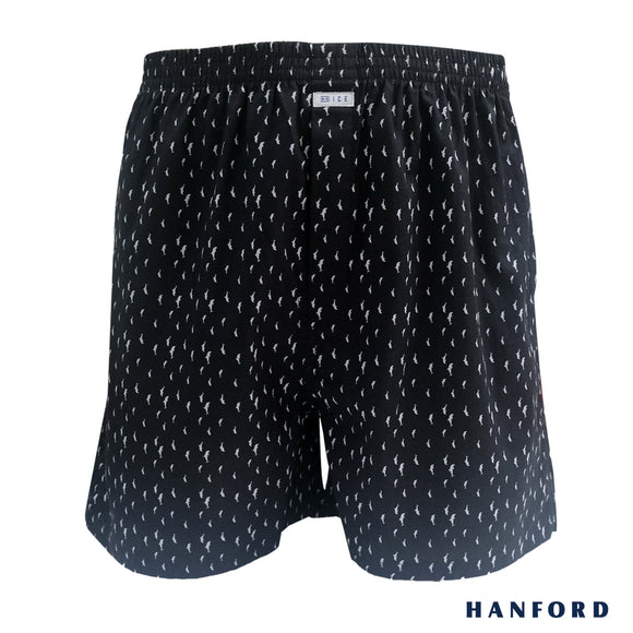 Hanford Men 100% Cotton Woven Shorts Dolphin - Dolphin Print/Black (SinglePack)