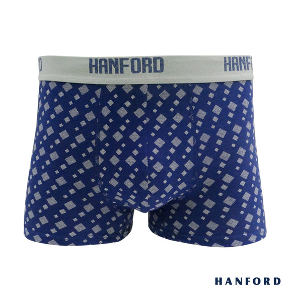 Hanford Men Cotton w/ Spandex Boxer Briefs Jack - Diamond Print/Medieval Blue (Single Pack)