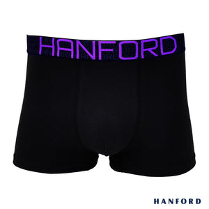 Hanford Men Cotton w/ Spandex Boxer Briefs Tropic Collection Dusk - Black/Purple Logo (Single Pack)