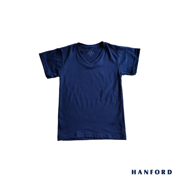 Hanford Kids/Teens 100% Cotton V-Neck Short Sleeves Shirt - Navy (Single Pack)