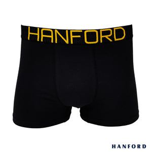 Hanford Men Cotton w/ Spandex Boxer Briefs Tropic Collection Daye - Black/Yellow Logo (Single Pack)