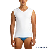 Hanford Men V-Neck Cotton Ribbed Body Hug Muscle Sleeveless Shirt - White (Single Pack)