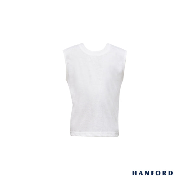 Hanford Kids R-Neck Cotton Single Jersey Sleeveless Shirt - White (Single Pack)