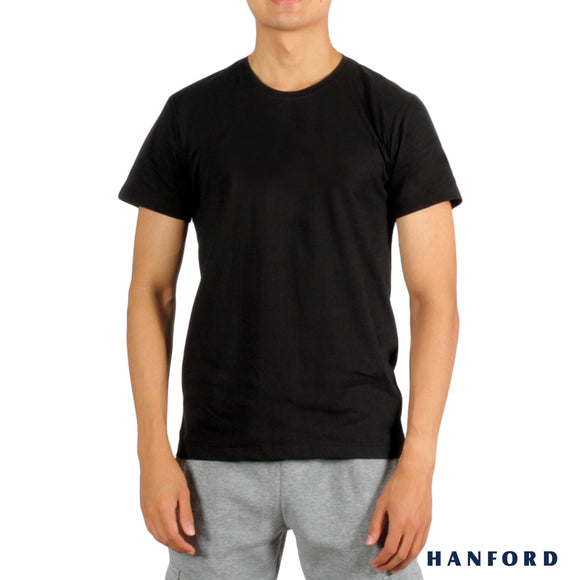 Hanford iCE Men 100% Cotton R-Neck Modern Fit Short Sleeves Shirt - Black (Single Pack)