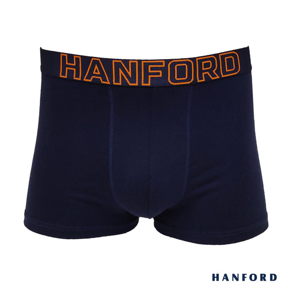 Hanford Men Cotton w/ Spandex Boxer Briefs Neon Collection Russet - Navy/Orange Logo (Single Pack)
