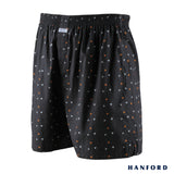 Hanford Men 100% Premium Cotton Woven Boxer Shorts Trigon - Trigon Print/Black (SinglePack)