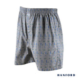 Hanford Men 100% Premium Cotton Woven Boxer Shorts Tribe - Tribe Print/Moon Mist (SinglePack)