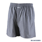 Hanford Men 100% Premium Cotton Woven Boxer Shorts Bryan - Chambray/Black (SinglePack)