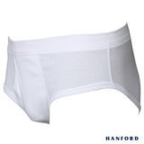 Hanford Men Premium Ribbed Cotton Comforter Briefs w/ Fly Opening w/ Lycra Waistband - White (3in1 Pack)