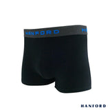 Hanford Men Cotton w/ Spandex Boxer Briefs Oxy - Black/Brilliant Blue Logo (Single Pack)