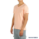 Hanford iCE Men 100% Cotton V-Neck Modern Fit Short Sleeves Shirt - Peach Pearl (Single Pack)