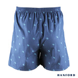 Hanford Men 100% Premium Cotton Woven Boxer Shorts Linear - Linear Print/Dark Denim (SinglePack)