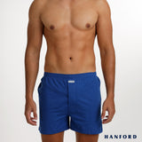Hanford Men Premium Cotton Knit Lounge/Sleep/Boxer Shorts - Carib/True Blue/Denim (Single Pack)