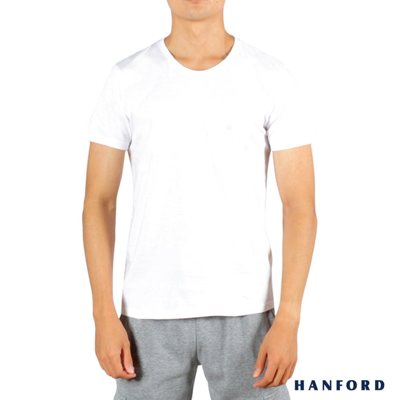 Hanford iCE Men 100% Cotton R-Neck Slim Fit Short Sleeves Shirt - White (Single Pack)