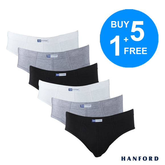 Hanford Men Regular Cotton Briefs Inside Garter Eyan - Assorted Basic Color (6in1 Value Pack Half Dozen)