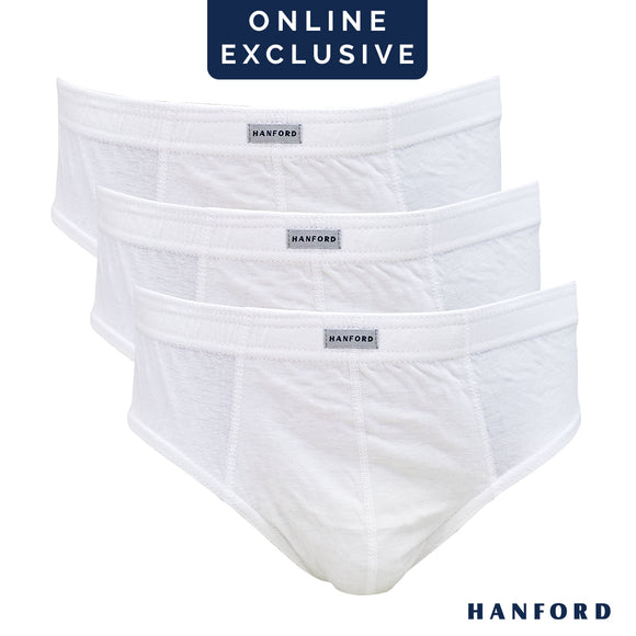 Hanford Men Regular Cotton Briefs Inside Garter V303 - White (3in1 Pack)