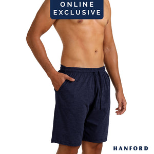 Hanford Men Casual Lounge Comfort Walking Drawstring with Pocket Shorts Dusten - Blue Melange (SinglePack)