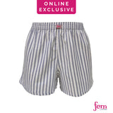 Fem by Hanford Ladies Women 100% Premium Cotton Woven Comfy Sleep Lounge Boxer Shorts Stripe FW5 (1PC)